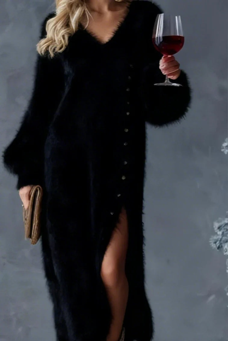 💖Black-Friday-Mega-Angebot – 50 % Rabatt!💖 Elegantes, hochwertiges Plüschkleid für Damen mit Seitenschlitz ✨