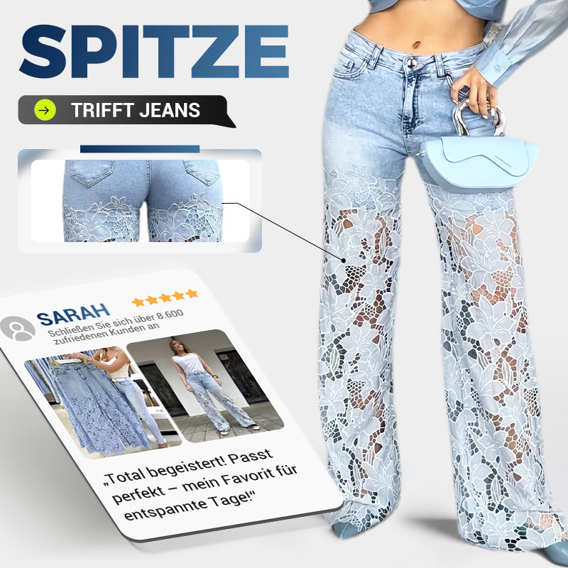 💃Sommer-Hot-Sale - 50% Rabatt🌸Gespleißte Jeans mit Spitze👖