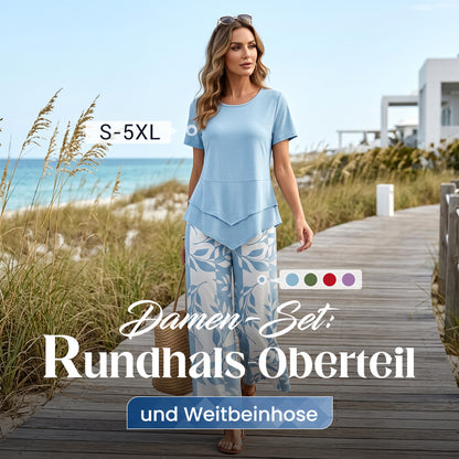 Freizeit-Set mit Rundhals-Oberteil (mehrlagig) & extrawiter Hose – bequem, luftig & vielseitig – ideal für Alltag & Reisen