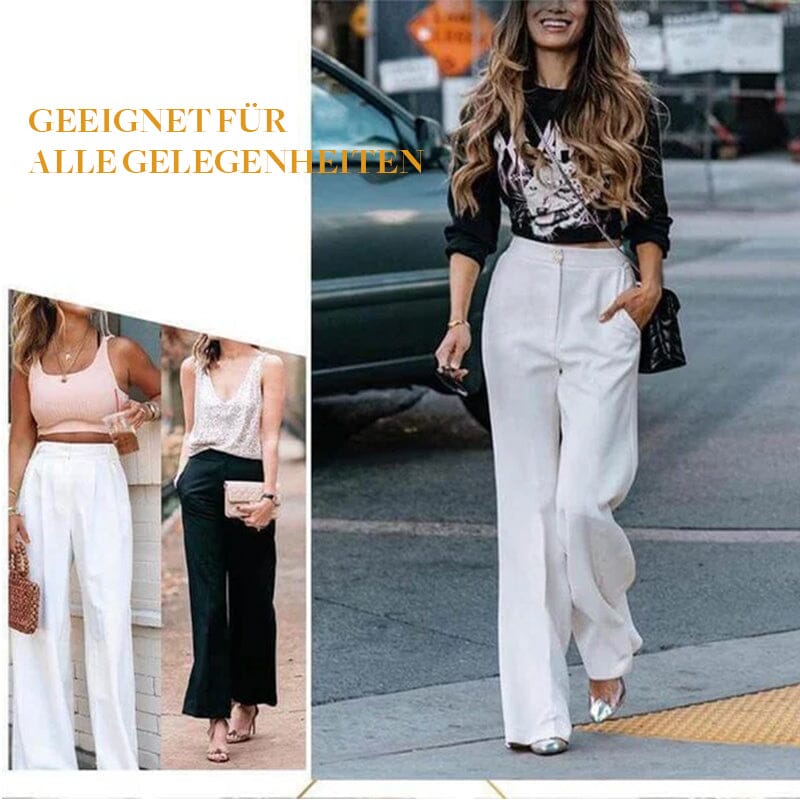 Fließende High-Waist Hose mit weitem Bein & Gürtel – Elegante, vielseitige Stoffhose 👖✨