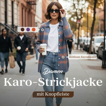 ⌛ Nur noch 3 Tage – 50 % auf alles! ⏰Damen-Strickjacke mit Karomuster und Knopfleiste