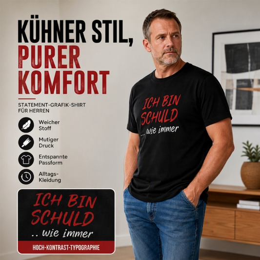 Witziges deutsches Slogan-T-Shirt für Herren, schwarz, Kurzarm, Rundhalsausschnitt