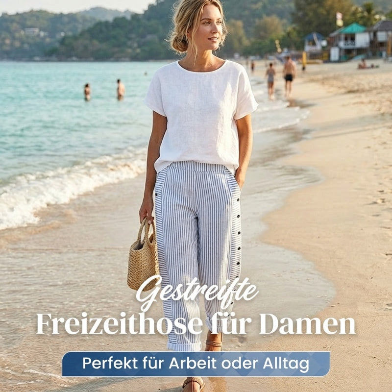 ☀️ Frühlings-Hot-Sale 50 % RABATT!! 🌿🌸 Bequeme blau gestreifte Hose mit Seitentaschen
