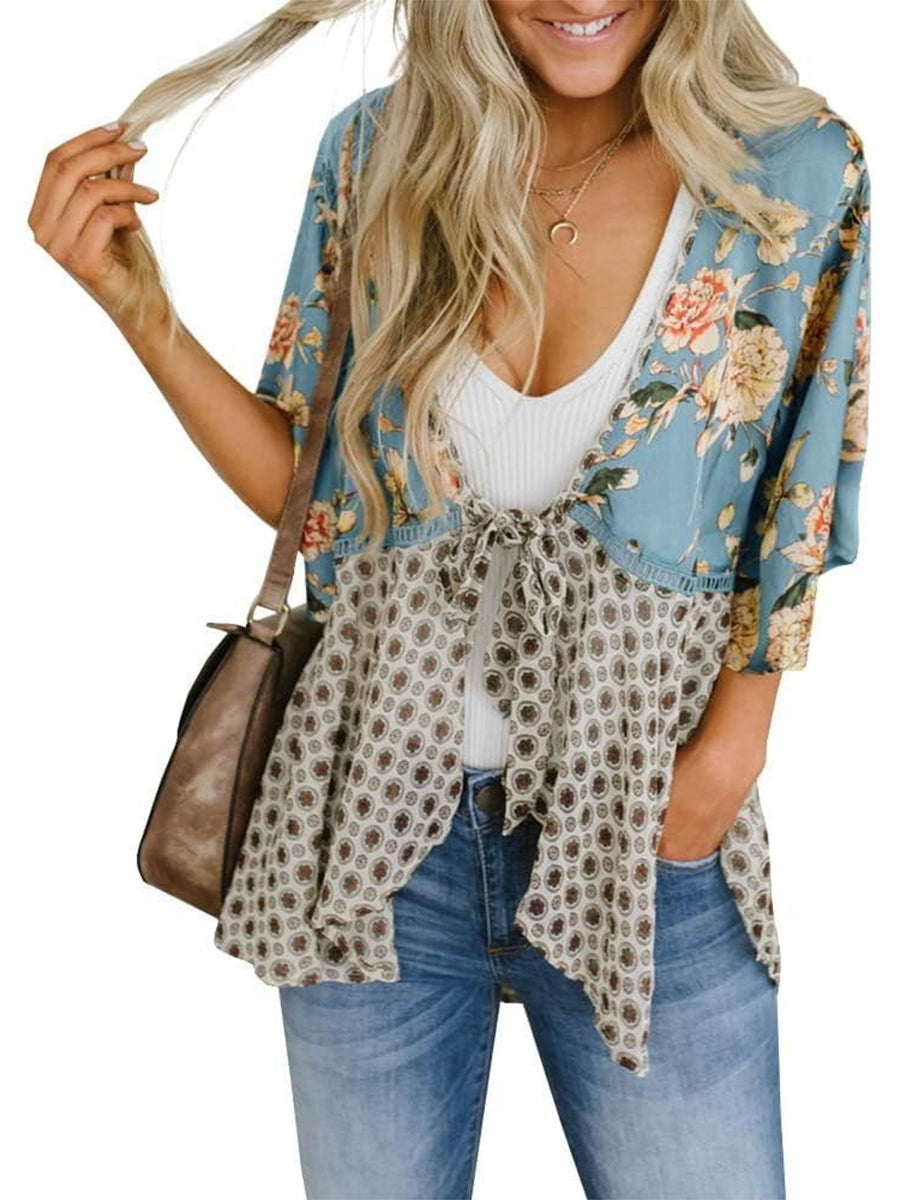 🌸Damen-Kimonos mit Blumenmuster, Rüschenärmeln und Bindegürtel – luftige Boho-Cardigans im lockeren Schnitt