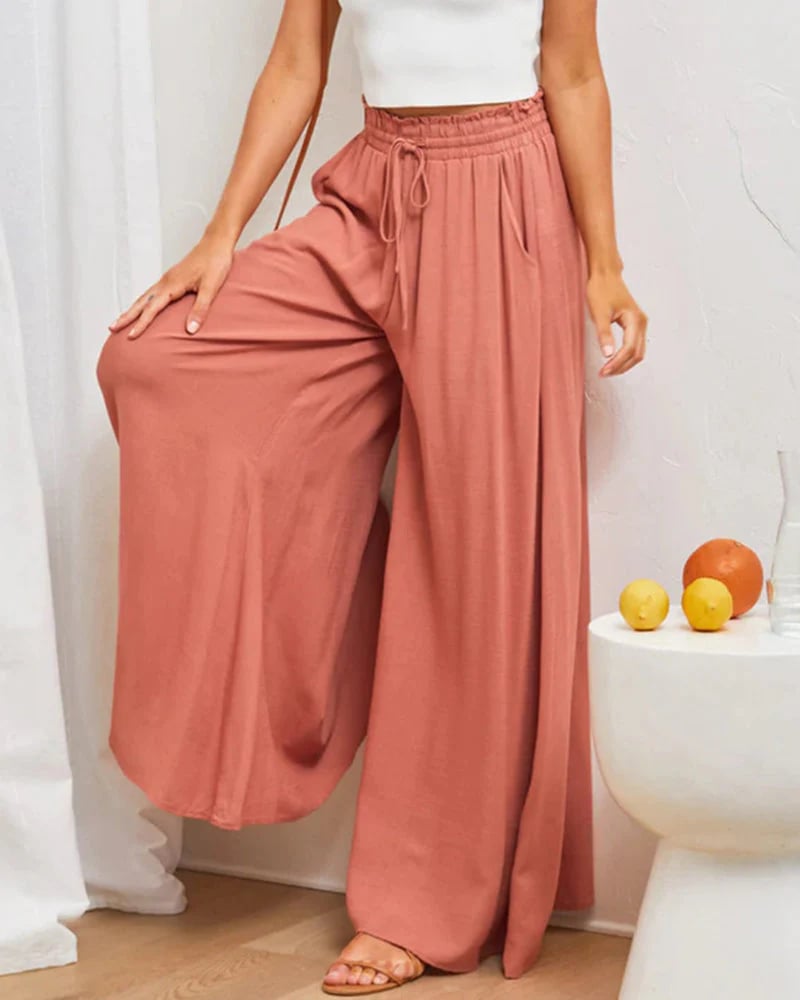 👖 50% RABATT JETZT! ✨ Unifarbene Marlene-Hose mit hohem Bund – Baumwollmischung, lockere Passform & verstellbarer Kordelzug 🌿