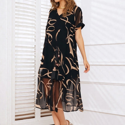 Fließendes Maxikleid mit V-Ausschnitt und Print