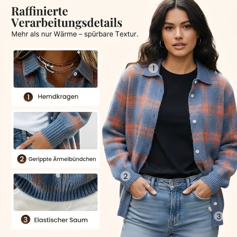⌛ Nur noch 3 Tage – 50 % auf alles! ⏰Damen-Strickjacke mit Karomuster und Knopfleiste