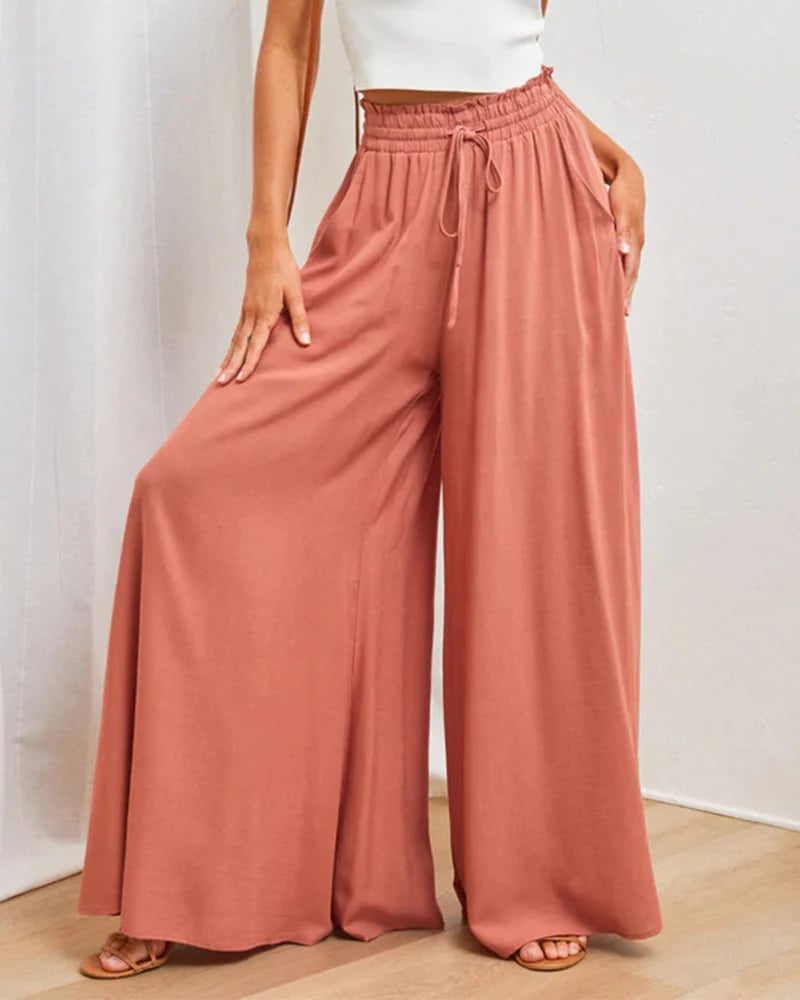 👖 50% RABATT JETZT! ✨ Unifarbene Marlene-Hose mit hohem Bund – Baumwollmischung, lockere Passform & verstellbarer Kordelzug 🌿