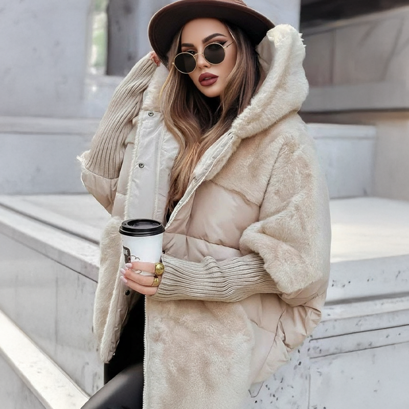 💓2025 Neu eingetroffen – 50 % Rabatt🔥Damen Oversized Pufferjacke mit Kapuze im Patchwork-Design🔥