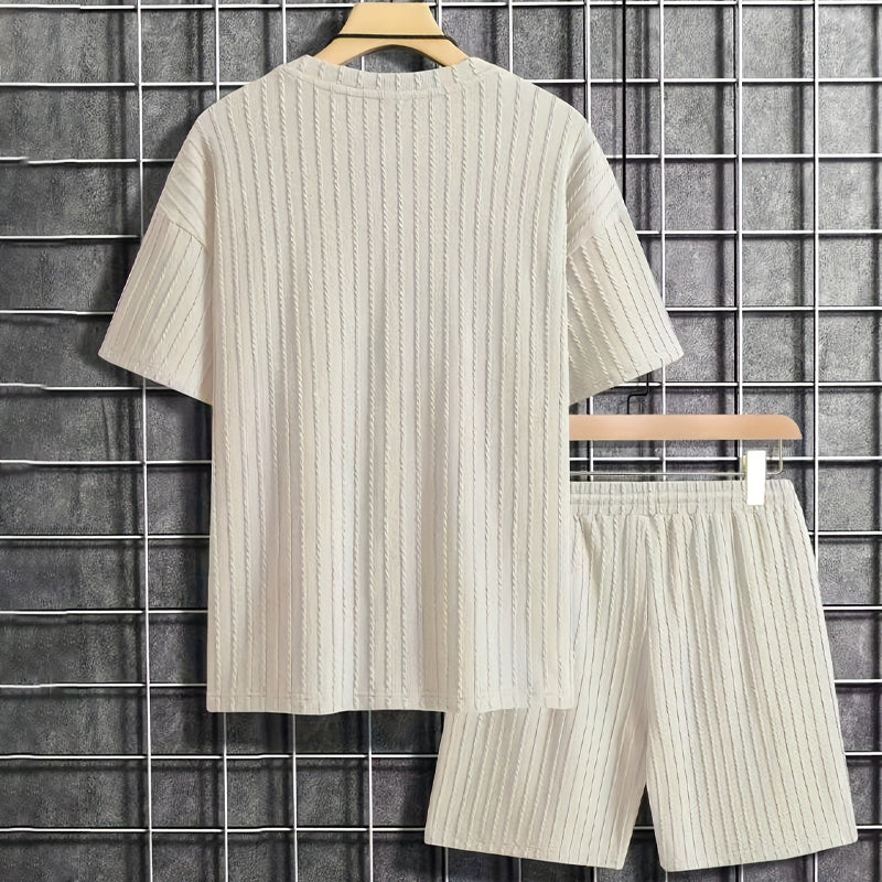 2-teiliges Sommer-Set für Herren – T-Shirt mit überschnittenen Schultern und Shorts mit Kordelzug
