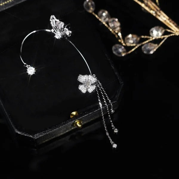 💕Valentinstags Special - 50% Rabatt💕Schlichte Ohrclips mit Schmetterlings- und Blumenmotiv & Quasten – Elegant & bequem, ohne Ohrloch 🌸🦋