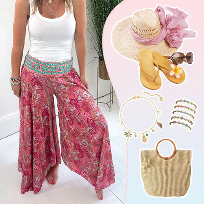 🌸Was soll ich morgen anziehen?💥Hose mit elastischem Bund und ethnischem Muster