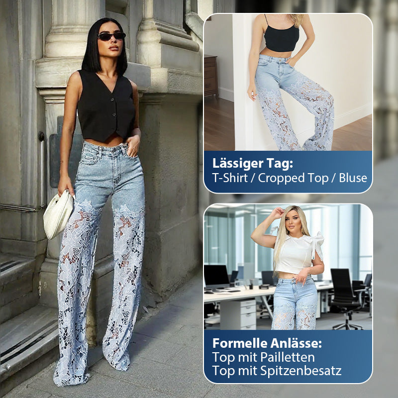 💃Sommer-Hot-Sale - 50% Rabatt🌸Gespleißte Jeans mit Spitze👖