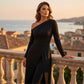 👗 Elegante Ein-Schulter-Jumpsuit für Damen – Weite Beine, Wickelrock-Design & Atmungsaktiv – Für Cocktailpartys & Hochzeiten