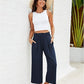 👖 Damen-Freizeithose – einfarbige Weitbeinhose mit hohem Bund, Kordelzug & Taschen, 7/8-Länge, bequem & vielseitig für Alltag & Sommer ☀️