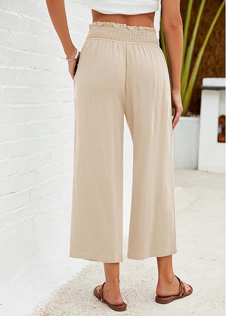 👖 Damen-Freizeithose – einfarbige Weitbeinhose mit hohem Bund, Kordelzug & Taschen, 7/8-Länge, bequem & vielseitig für Alltag & Sommer ☀️