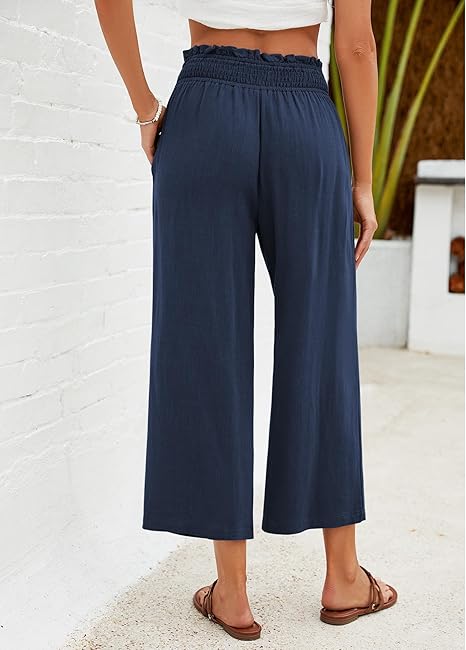 👖 Damen-Freizeithose – einfarbige Weitbeinhose mit hohem Bund, Kordelzug & Taschen, 7/8-Länge, bequem & vielseitig für Alltag & Sommer ☀️