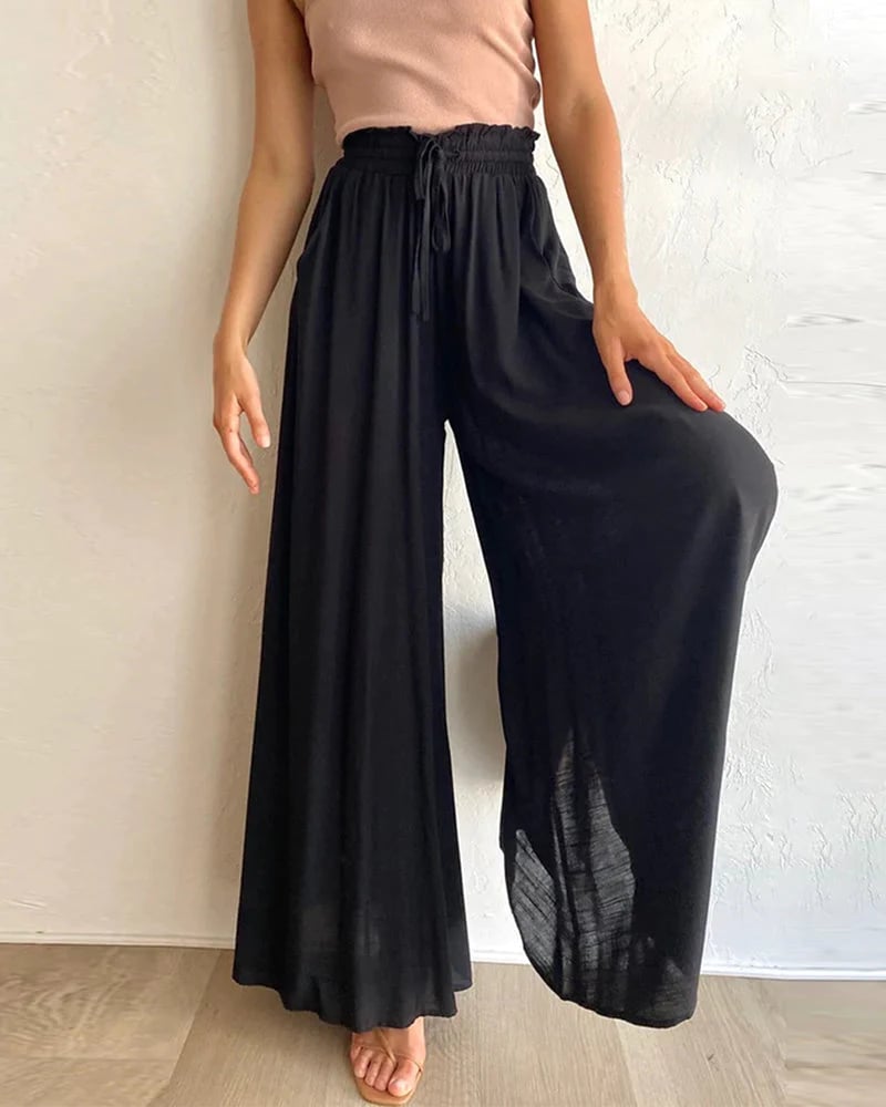 👖 50% RABATT JETZT! ✨ Unifarbene Marlene-Hose mit hohem Bund – Baumwollmischung, lockere Passform & verstellbarer Kordelzug 🌿