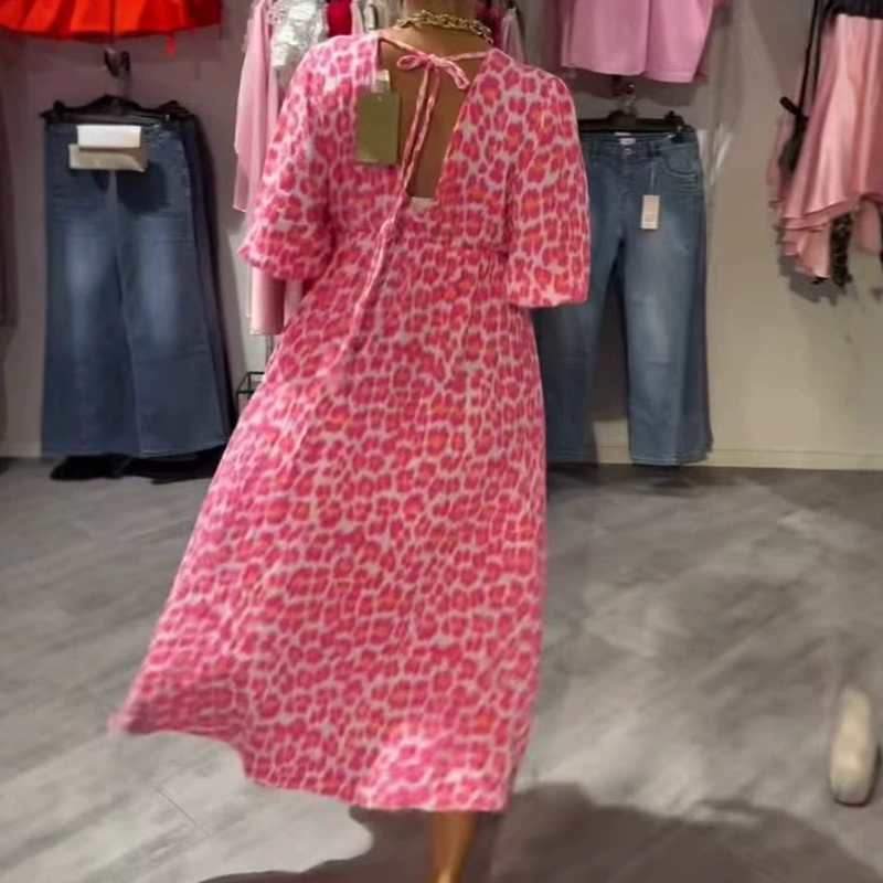 🎀 Damenkleid mit V-Ausschnitt und Print