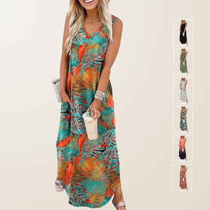👗🌊 Damen Sommerkleid – Locker, Ärmellos, V-Ausschnitt mit Taschen, Ideal für Strand & Freizeit📦Kostenloser Versand🔥
