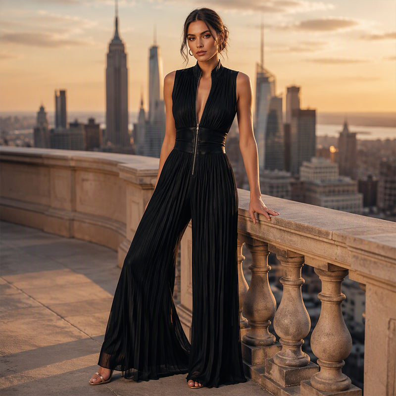🔥 50 % Rabatt – Sexy Jumpsuit mit Wickel-Dekolleté – in Falten-Optik, lange & weite Beine – vielseitig für den stilvollen Auftritt 🌙