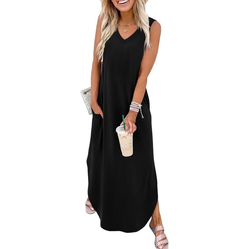 👗🌊 Damen Sommerkleid – Locker, Ärmellos, V-Ausschnitt mit Taschen, Ideal für Strand & Freizeit📦Kostenloser Versand🔥