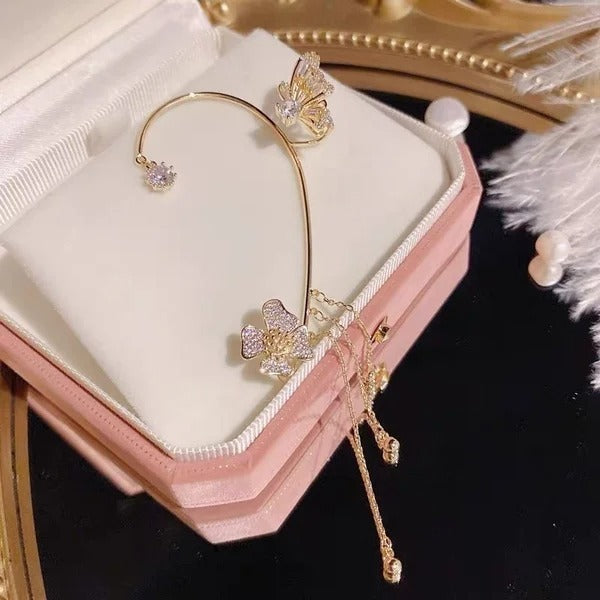 💕Valentinstags Special - 50% Rabatt💕Schlichte Ohrclips mit Schmetterlings- und Blumenmotiv & Quasten – Elegant & bequem, ohne Ohrloch 🌸🦋