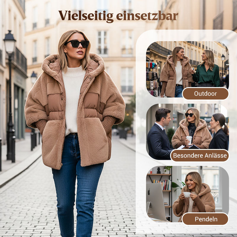 💓2025 Neu eingetroffen – 50 % Rabatt🔥Damen Oversized Pufferjacke mit Kapuze im Patchwork-Design🔥