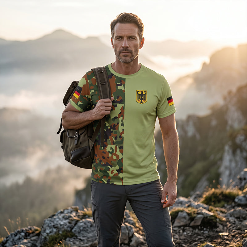 Herren Camouflage Patchwork Rundhals-T-Shirt
