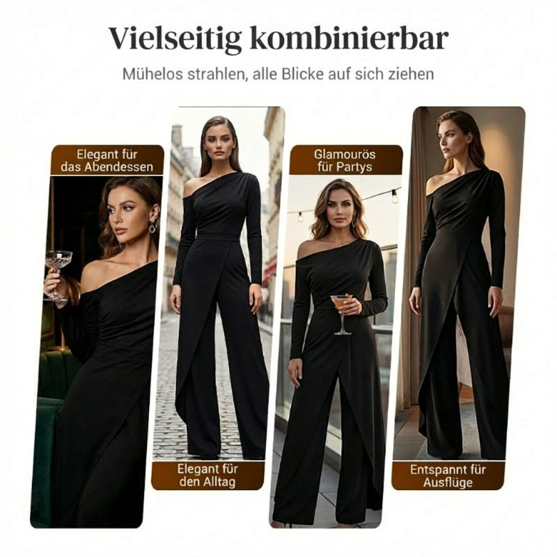 👗 Elegante Ein-Schulter-Jumpsuit für Damen – Weite Beine, Wickelrock-Design & Atmungsaktiv – Für Cocktailpartys & Hochzeiten