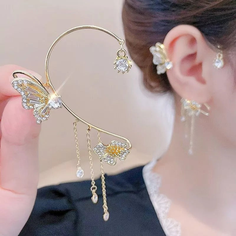 💕Valentinstags Special - 50% Rabatt💕Schlichte Ohrclips mit Schmetterlings- und Blumenmotiv & Quasten – Elegant & bequem, ohne Ohrloch 🌸🦋