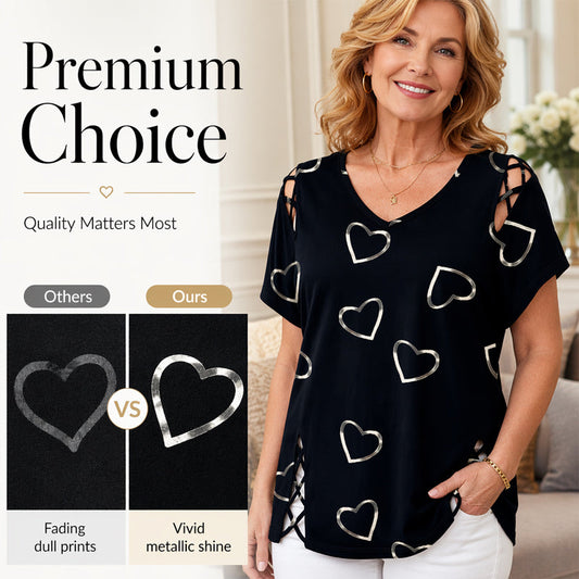 🛍️ 50 % Rabatt – Übergroßes Damen-T-Shirt mit Herzprint & Schnürdetail – lässiger Look, atmungsaktiv & vielseitig für den Alltag ❤️
