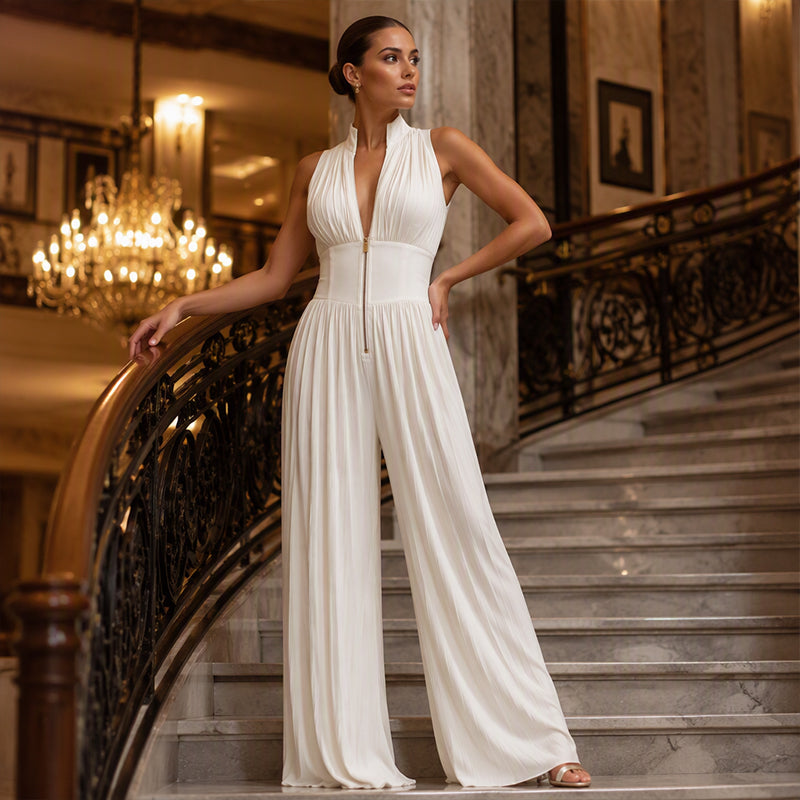 🔥 50 % Rabatt – Sexy Jumpsuit mit Wickel-Dekolleté – in Falten-Optik, lange & weite Beine – vielseitig für den stilvollen Auftritt 🌙