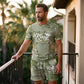 Herren Lässiges Kunstdenim-Print T-Shirt & Shorts Set