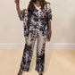 Luftiges Damen-Set im botanischen Design – Zweiteiliges Sommer-Outfit mit V-Ausschnitt