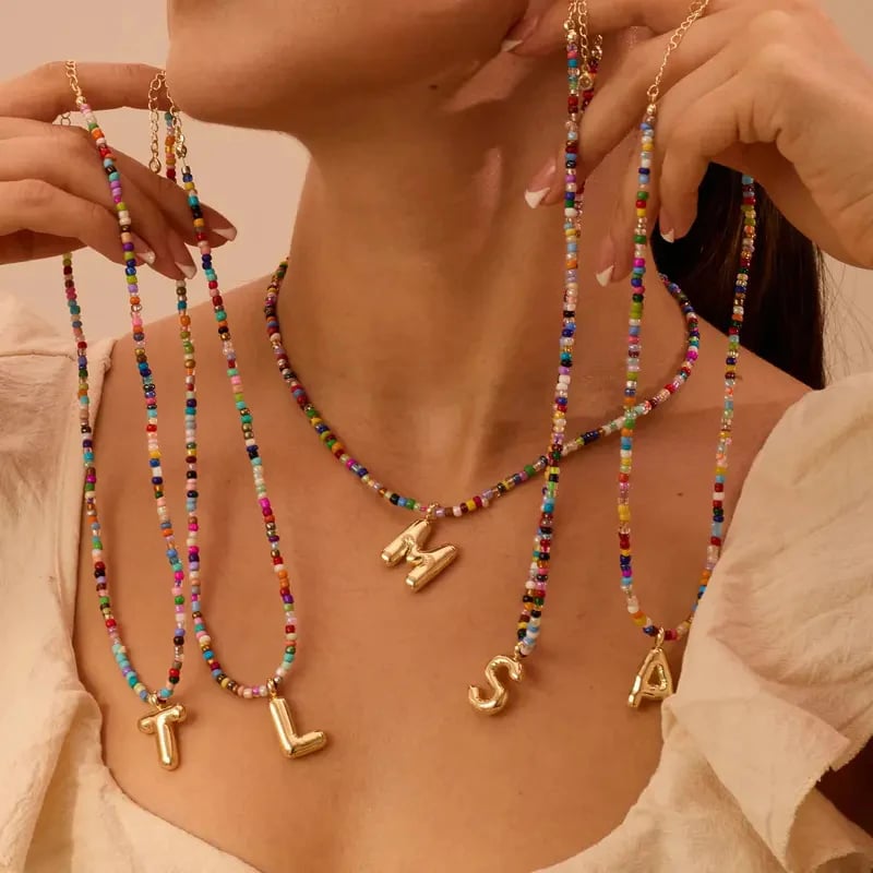 🌈LETZTER TAG DER AKTION – 50 % RABATT🎨 Buchstaben-Perlenkette für Damen🔤A-Z