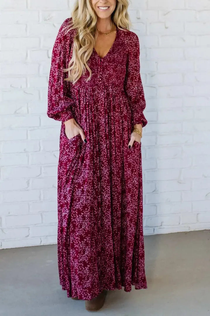 💃Blumen-Maxikleid aus Viskose mit geraffter Taille und Futter.