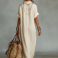 🔥New Arrivals & Special Offers-Women's Minimalist Linen Blend Embroidered Short-sleeved Shirt Maxi Dress