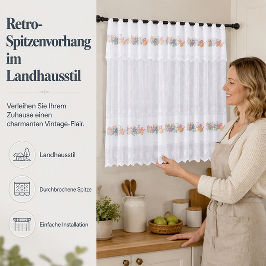 🌸 Kurzer Küchenvorhang im Vintage-Stil mit Spitze – eine elegante, stimmungsvolle Dekoration für dein Zuhause