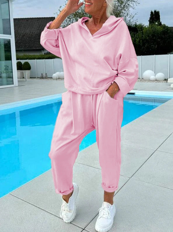Zweiteiliges Damen-Kapuzenpulli-Set in Unifarben – Kuschelig weich, Moderner Lagenlook & Perfekte Alltagspassform 🧶