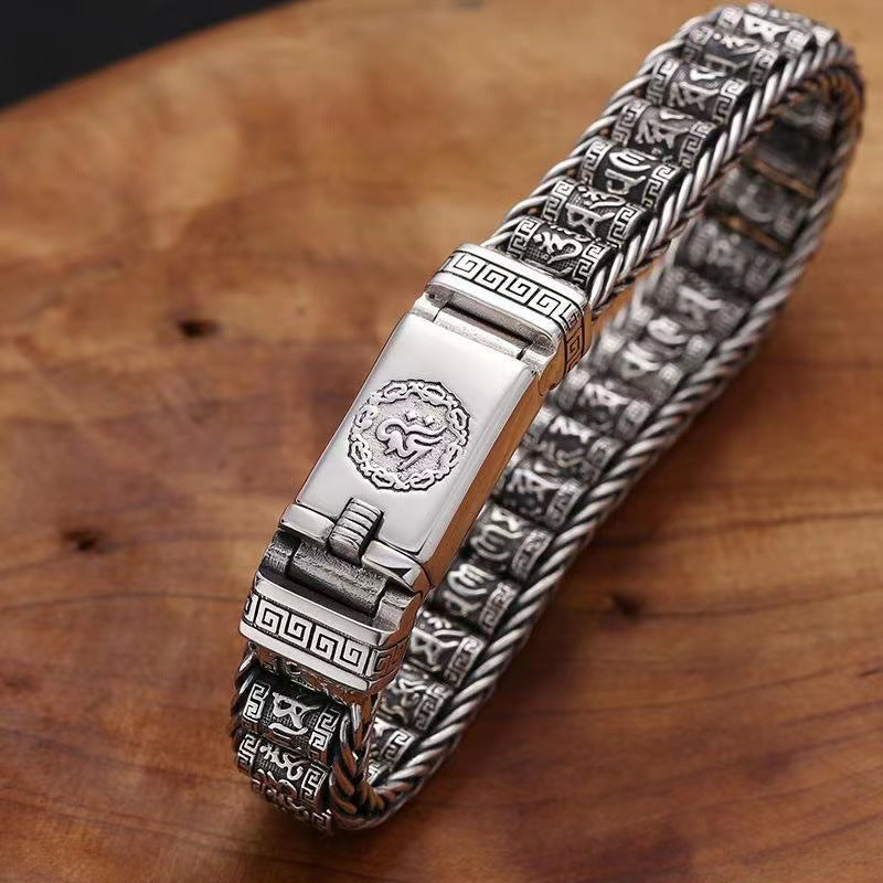 Tibetischer Mantra-Armband – Antikes Thai-Silber mit Drehzylinder, Unisex mit Karabinerverschluss ✨☸️