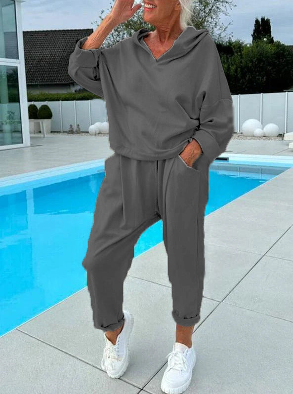 Zweiteiliges Damen-Kapuzenpulli-Set in Unifarben – Kuschelig weich, Moderner Lagenlook & Perfekte Alltagspassform 🧶