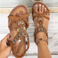 🌸 Boho-Damen-Sandalen in Übergröße – Flache Schlappen mit Blumen- & Strass-Details – Luftig-leichte Sommerschuhe für Strand & Stadt