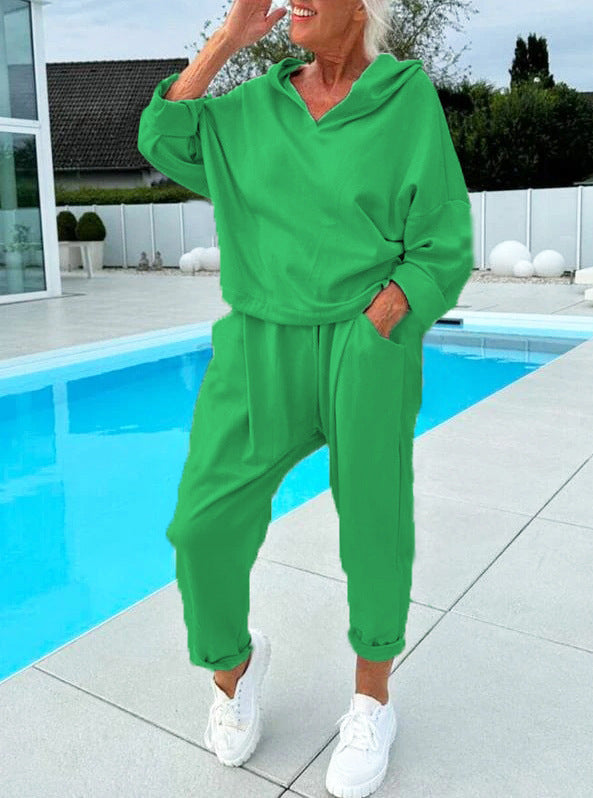Zweiteiliges Damen-Kapuzenpulli-Set in Unifarben – Kuschelig weich, Moderner Lagenlook & Perfekte Alltagspassform 🧶
