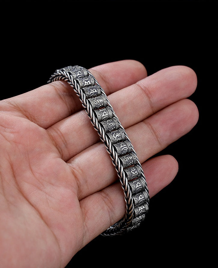 Tibetischer Mantra-Armband – Antikes Thai-Silber mit Drehzylinder, Unisex mit Karabinerverschluss ✨☸️