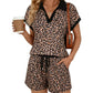 🐆 Women's Leopard Print Short Sleeve Shorts Set – Collared Two-Piece Loungewear, Trendy Summer Outfit for Home, Vacation & Beyond