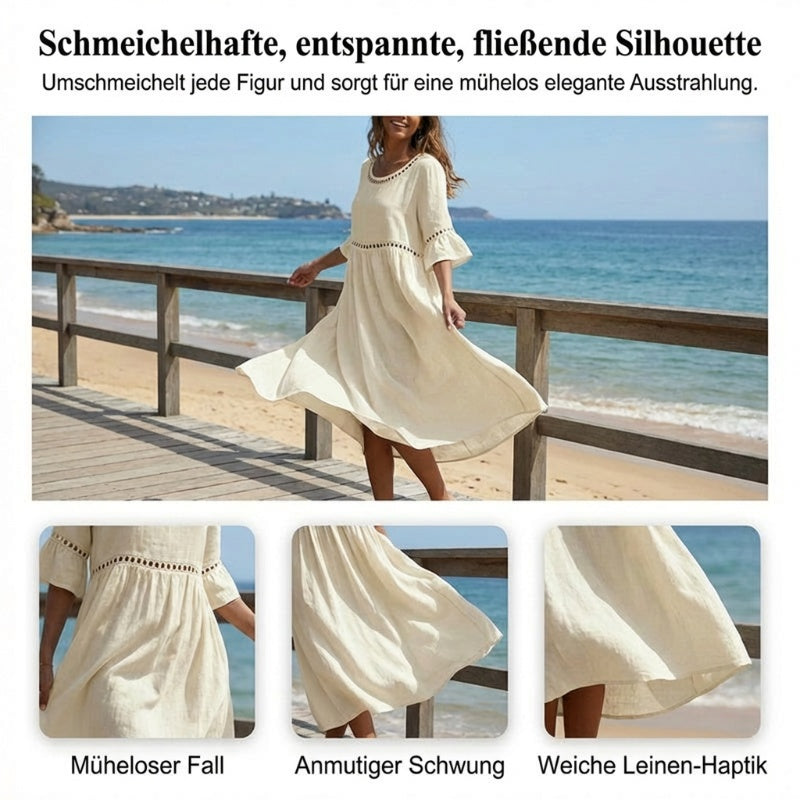 Midikleid aus Baumwolle und Leinen mit Lochstickerei