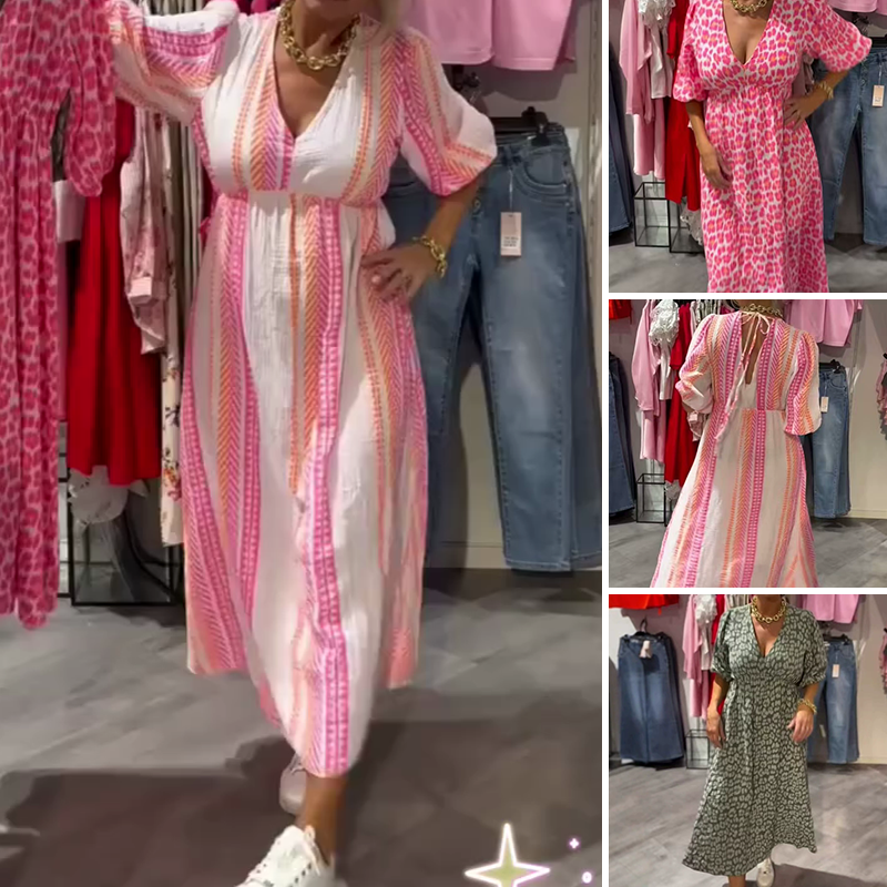 🎀 Damenkleid mit V-Ausschnitt und Print