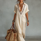 🔥New Arrivals & Special Offers-Women's Minimalist Linen Blend Embroidered Short-sleeved Shirt Maxi Dress