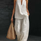 🧚‍♀️ Boho Linen Two Piece Set 🌞 Neckholder Trägertop & Weite Hosen Outfit